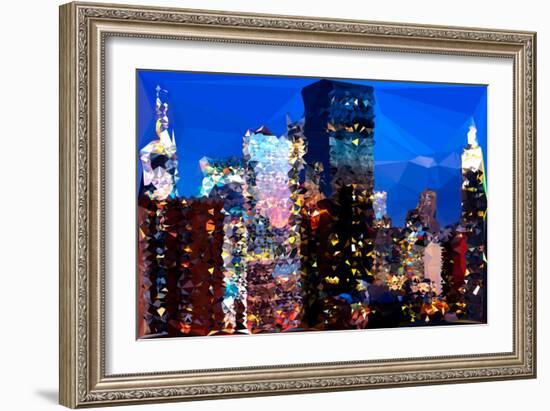 Low Poly New York Art - Night on the Skyscrapers of Manhattan-Philippe Hugonnard-Framed Art Print