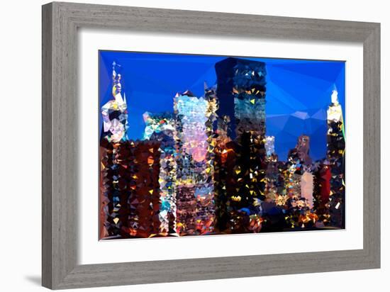 Low Poly New York Art - Night on the Skyscrapers of Manhattan-Philippe Hugonnard-Framed Art Print