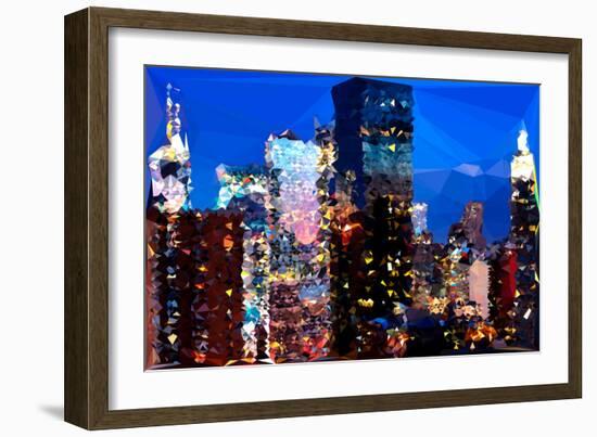 Low Poly New York Art - Night on the Skyscrapers of Manhattan-Philippe Hugonnard-Framed Art Print