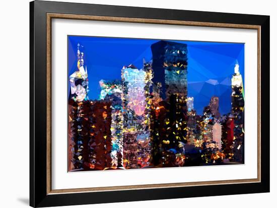 Low Poly New York Art - Night on the Skyscrapers of Manhattan-Philippe Hugonnard-Framed Art Print