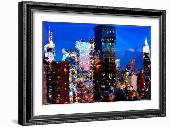 Low Poly New York Art - Night on the Skyscrapers of Manhattan-Philippe Hugonnard-Framed Art Print