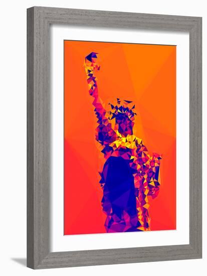 Low Poly New York Art - Orange Lady Liberty-Philippe Hugonnard-Framed Art Print