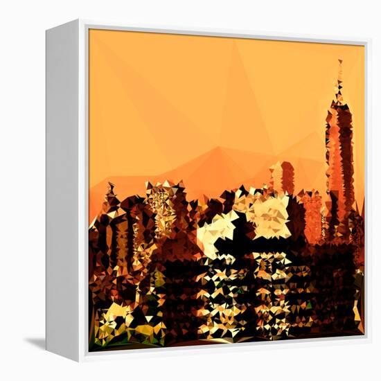 Low Poly New York Art - Orange Skyscrapers-Philippe Hugonnard-Framed Stretched Canvas