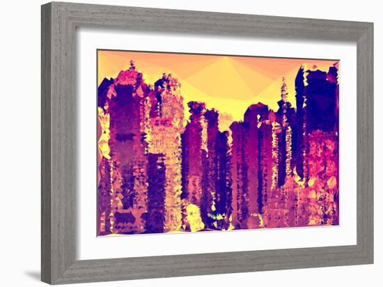 Low Poly New York Art - Orange Sunset Skyscrapers-Philippe Hugonnard-Framed Art Print