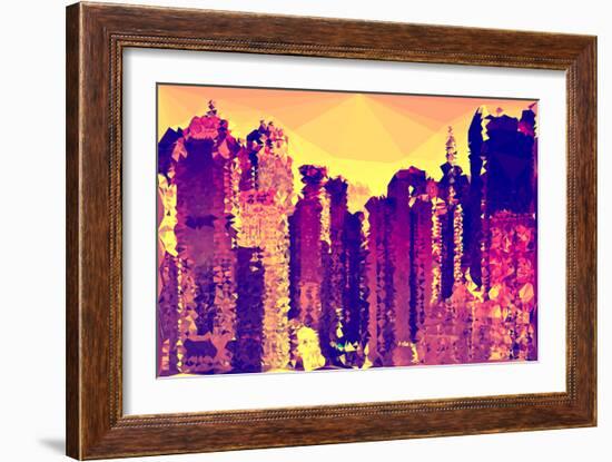 Low Poly New York Art - Orange Sunset Skyscrapers-Philippe Hugonnard-Framed Art Print