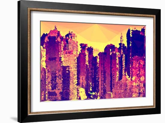 Low Poly New York Art - Orange Sunset Skyscrapers-Philippe Hugonnard-Framed Art Print