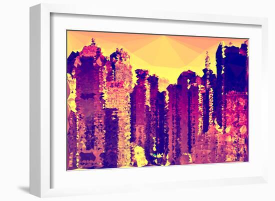 Low Poly New York Art - Orange Sunset Skyscrapers-Philippe Hugonnard-Framed Art Print