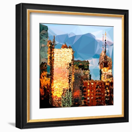 Low Poly New York Art - Reflection of the Sunset III-Philippe Hugonnard-Framed Art Print