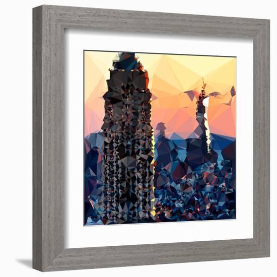 Low Poly New York Art - Skyscrapers Sunset II-Philippe Hugonnard-Framed Art Print