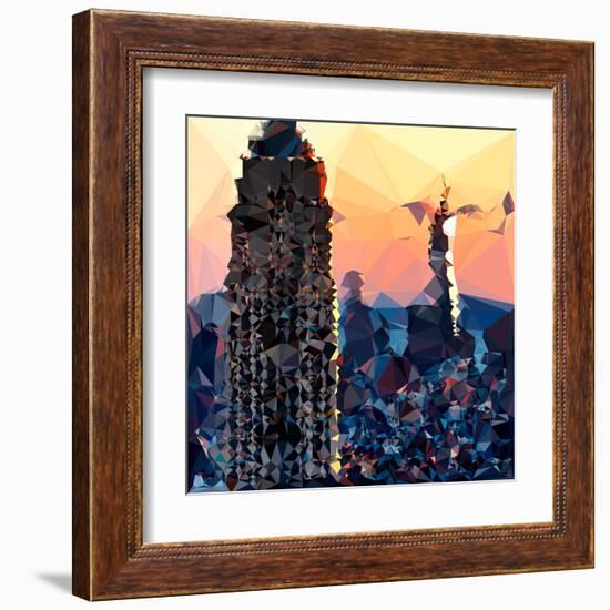 Low Poly New York Art - Skyscrapers Sunset II-Philippe Hugonnard-Framed Art Print