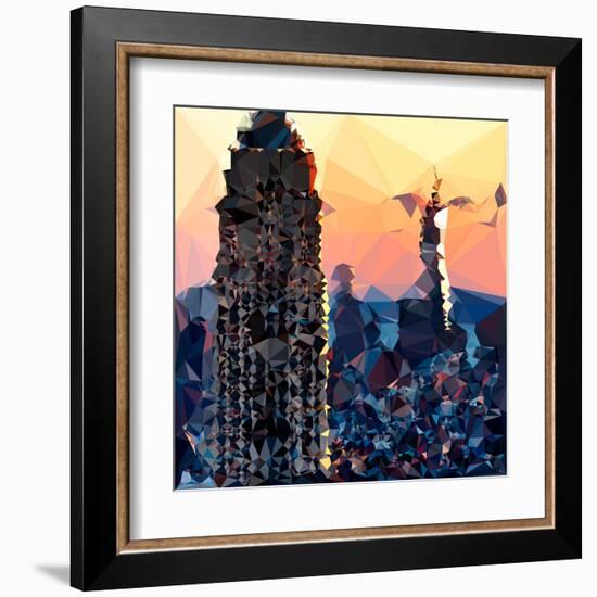 Low Poly New York Art - Skyscrapers Sunset II-Philippe Hugonnard-Framed Art Print