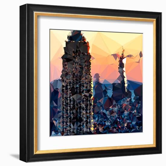 Low Poly New York Art - Skyscrapers Sunset II-Philippe Hugonnard-Framed Art Print