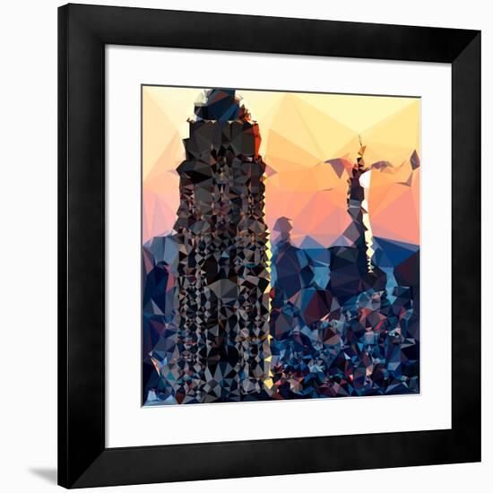 Low Poly New York Art - Skyscrapers Sunset II-Philippe Hugonnard-Framed Art Print