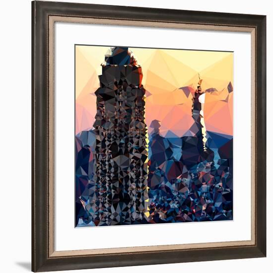 Low Poly New York Art - Skyscrapers Sunset II-Philippe Hugonnard-Framed Art Print