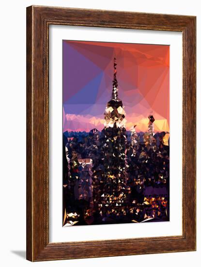 Low Poly New York Art - The Empire State Building by Night-Philippe Hugonnard-Framed Art Print