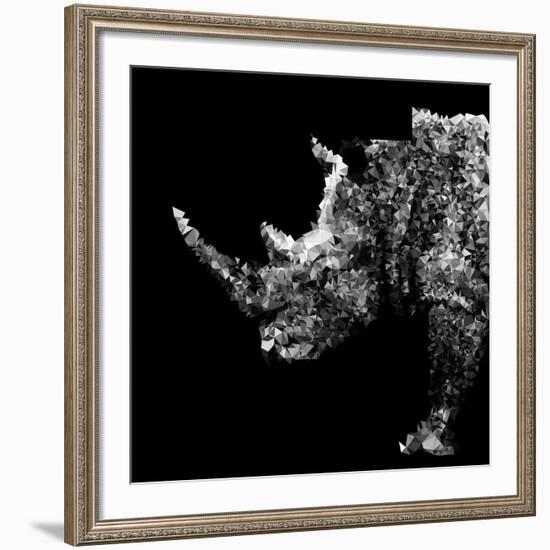 Low Poly Safari Art - Rhino - Black Edition-Philippe Hugonnard-Framed Art Print