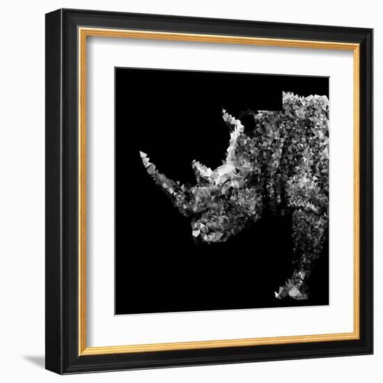 Low Poly Safari Art - Rhino - Black Edition-Philippe Hugonnard-Framed Art Print