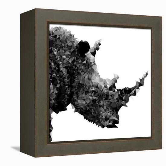 Low Poly Safari Art - Rhino - White Edition II-Philippe Hugonnard-Framed Stretched Canvas