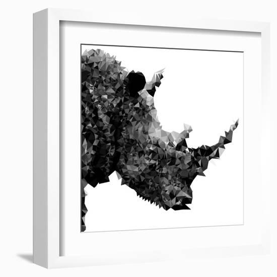 Low Poly Safari Art - Rhino - White Edition II-Philippe Hugonnard-Framed Art Print