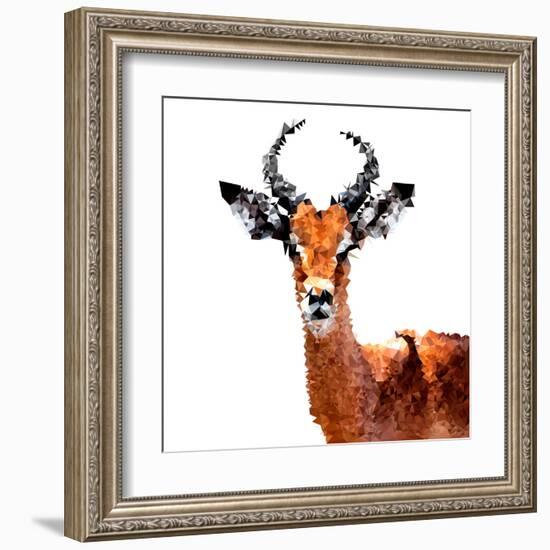 Low Poly Safari Art - The Antelope - White Edition-Philippe Hugonnard-Framed Art Print