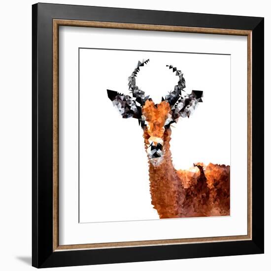 Low Poly Safari Art - The Antelope - White Edition-Philippe Hugonnard-Framed Art Print