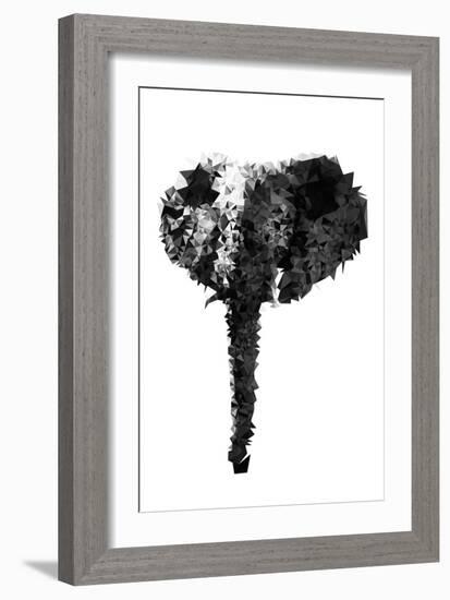 Low Poly Safari Art - The Elephant - White Edition-Philippe Hugonnard-Framed Art Print