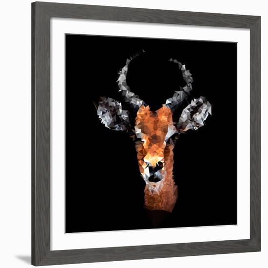 Low Poly Safari Art - The Look of Antelope - Black Edition-Philippe Hugonnard-Framed Art Print