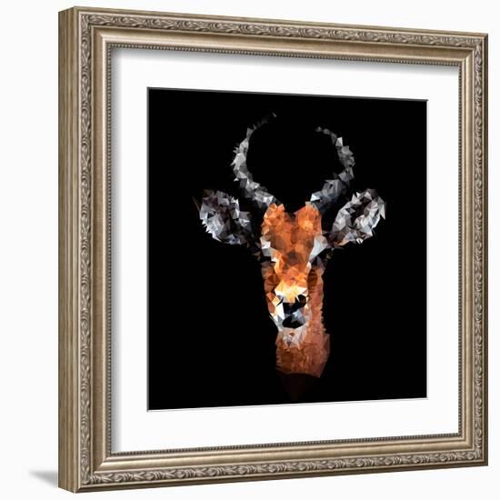 Low Poly Safari Art - The Look of Antelope - Black Edition-Philippe Hugonnard-Framed Art Print