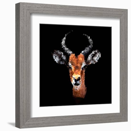 Low Poly Safari Art - The Look of Antelope - Black Edition-Philippe Hugonnard-Framed Art Print