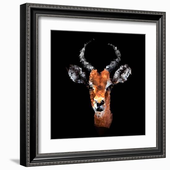 Low Poly Safari Art - The Look of Antelope - Black Edition-Philippe Hugonnard-Framed Art Print