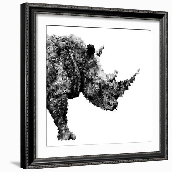 Low Poly Safari Art - The Rhino - White Edition-Philippe Hugonnard-Framed Premium Giclee Print