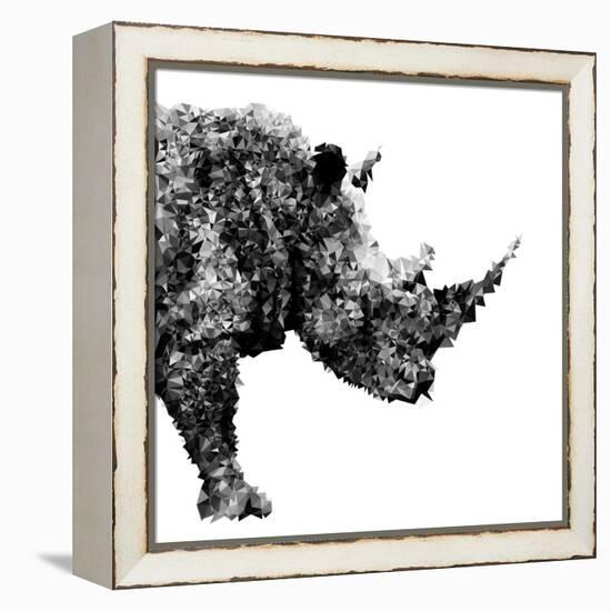 Low Poly Safari Art - The Rhino - White Edition-Philippe Hugonnard-Framed Stretched Canvas