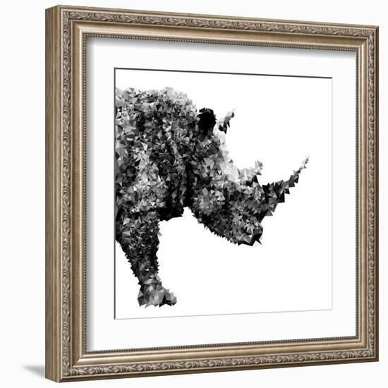 Low Poly Safari Art - The Rhino - White Edition-Philippe Hugonnard-Framed Art Print