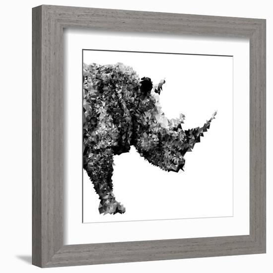 Low Poly Safari Art - The Rhino - White Edition-Philippe Hugonnard-Framed Art Print