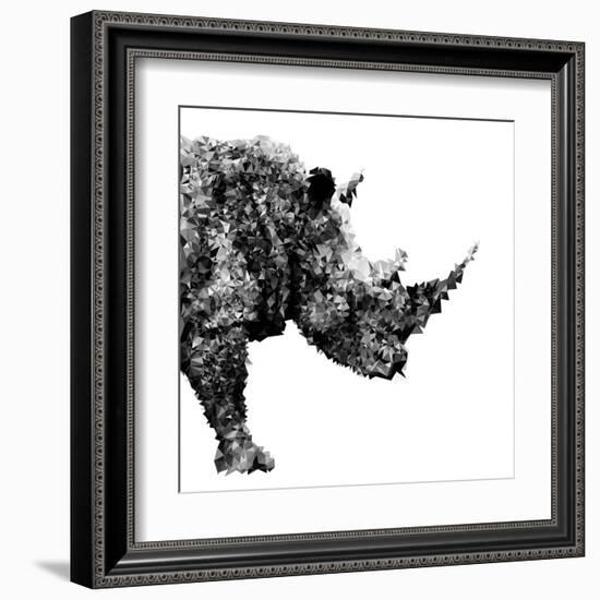 Low Poly Safari Art - The Rhino - White Edition-Philippe Hugonnard-Framed Art Print