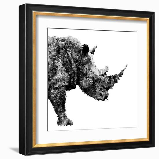 Low Poly Safari Art - The Rhino - White Edition-Philippe Hugonnard-Framed Art Print