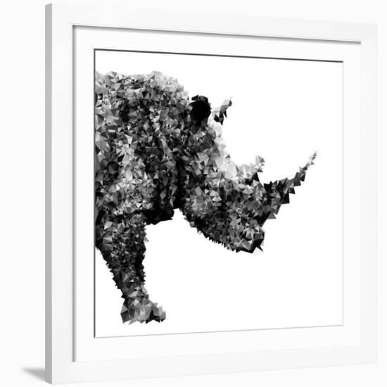 Low Poly Safari Art - The Rhino - White Edition-Philippe Hugonnard-Framed Art Print