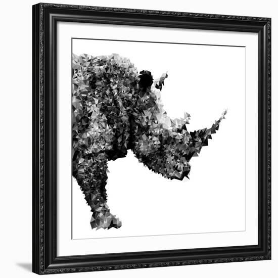 Low Poly Safari Art - The Rhino - White Edition-Philippe Hugonnard-Framed Art Print