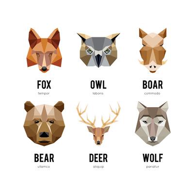 Download Low Polygon Animal Logos Triangular Geometric Set Bear Deer Fox Boar And Wolf Vector Illustra Art Print Mssa Art Com