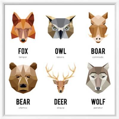 Download Low Polygon Animal Logos Triangular Geometric Set Bear Deer Fox Boar And Wolf Vector Illustra Art Print Mssa Art Com