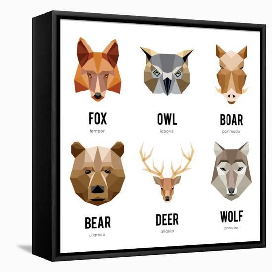 Low Polygon Animal Logos. Triangular Geometric Set. Bear, Deer, Fox, Boar and Wolf. Vector Illustra-MSSA-Framed Stretched Canvas