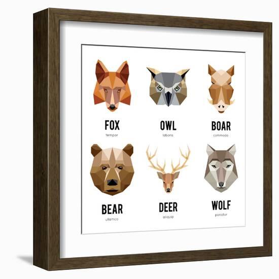 Low Polygon Animal Logos. Triangular Geometric Set. Bear, Deer, Fox, Boar and Wolf. Vector Illustra-MSSA-Framed Art Print