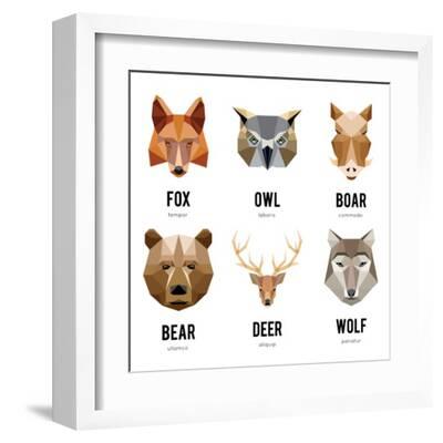 Low Polygon Animal Logos. Triangular Geometric Set. Bear, Deer, Fox, Boar and Wolf. Vector Illustra' Art Print - MSSA Low Polygon Animal Logos. Triangular Geometric Set. Bear, Deer, Fox, Boar and Wolf. Vector Illustra' Art Print - MSSA