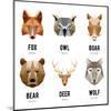 Low Polygon Animal Logos. Triangular Geometric Set. Bear, Deer, Fox, Boar and Wolf. Vector Illustra-MSSA-Mounted Art Print