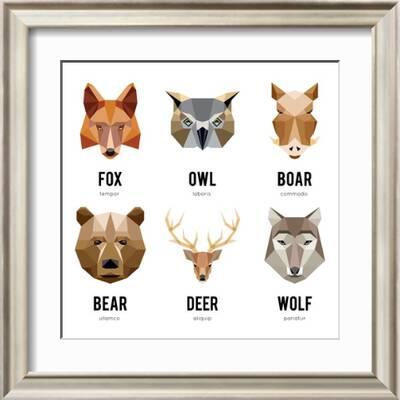 Low Polygon Animal Logos. Triangular Geometric Set. Bear, Deer, Fox, Boar and Wolf. Vector Illustra' Art Print - MSSA Low Polygon Animal Logos. Triangular Geometric Set. Bear, Deer, Fox, Boar and Wolf. Vector Illustra' Art Print - MSSA