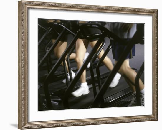 Low Section View of People Running on Treadmills in a Gym-null-Framed Photographic Print