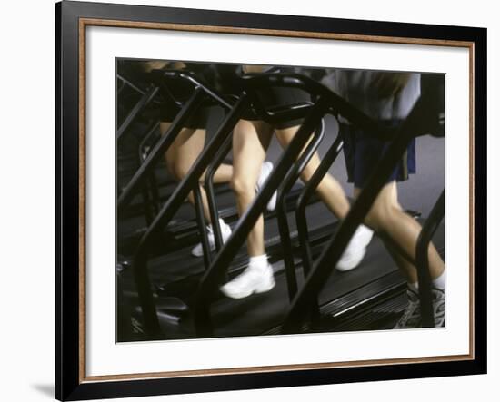 Low Section View of People Running on Treadmills in a Gym-null-Framed Photographic Print