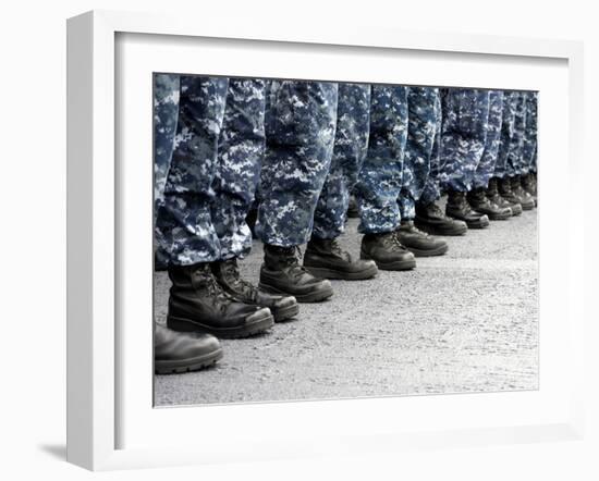 Low Section View of Sailors Forming Ranks for an Award Ceremony-Stocktrek Images-Framed Photographic Print