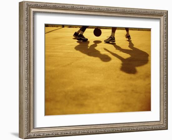 Low Section View of Two People Playing Basketball-null-Framed Photographic Print