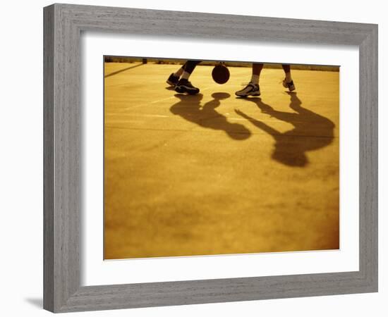 Low Section View of Two People Playing Basketball-null-Framed Photographic Print